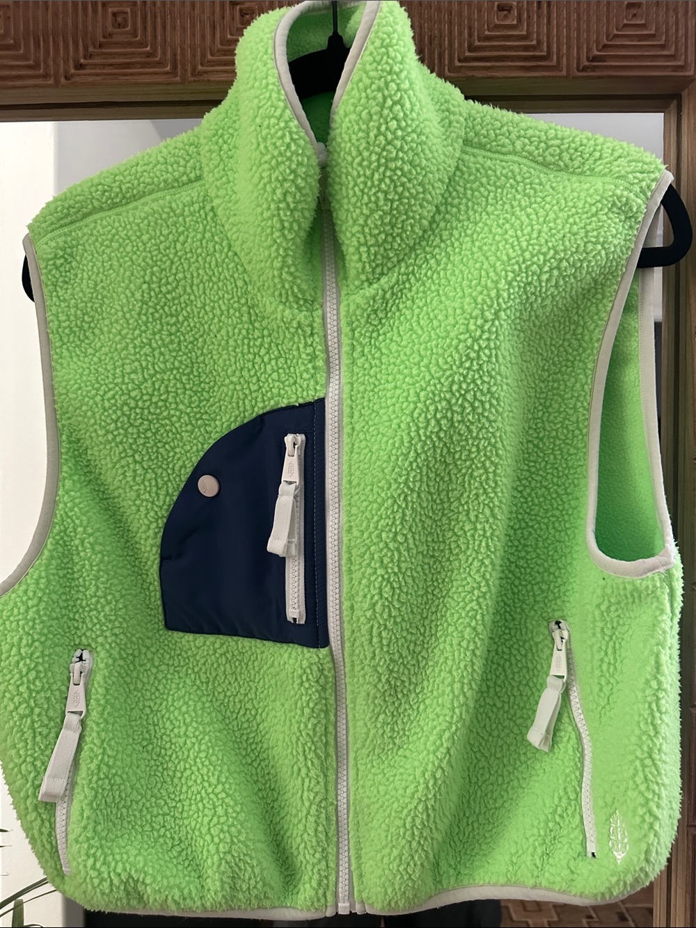 Free People Neon Green Sherpau Vest crop with Navy Pocket